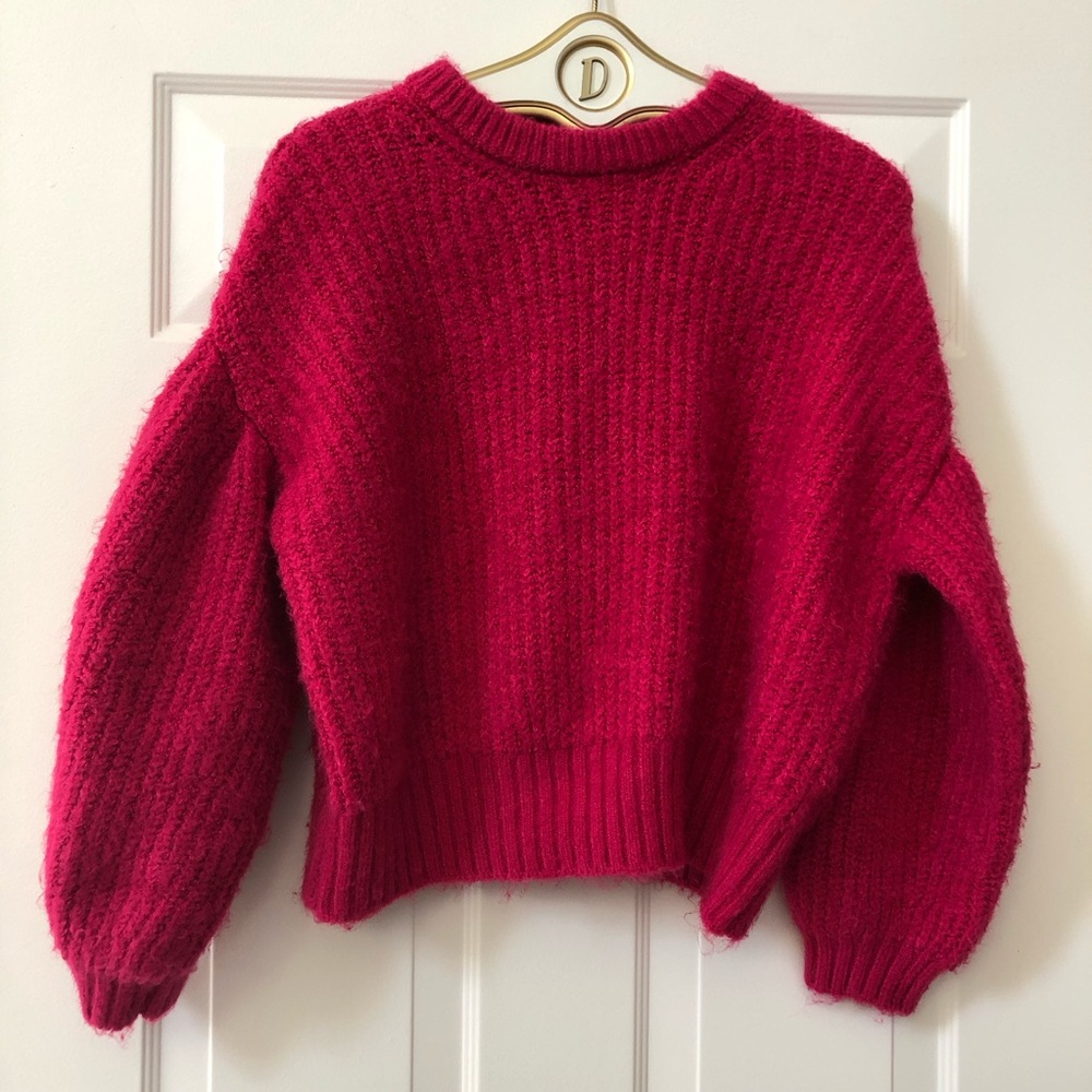 Hot Pink Sweater With 3/4 Dropped Puffed Sleeves By A New Day - Size S